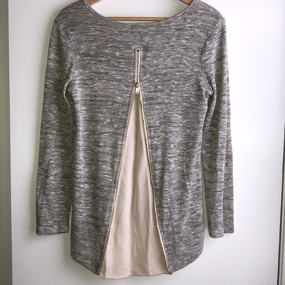 Cha Cha Vente Zipper Back Gold Weave Sweater sz M